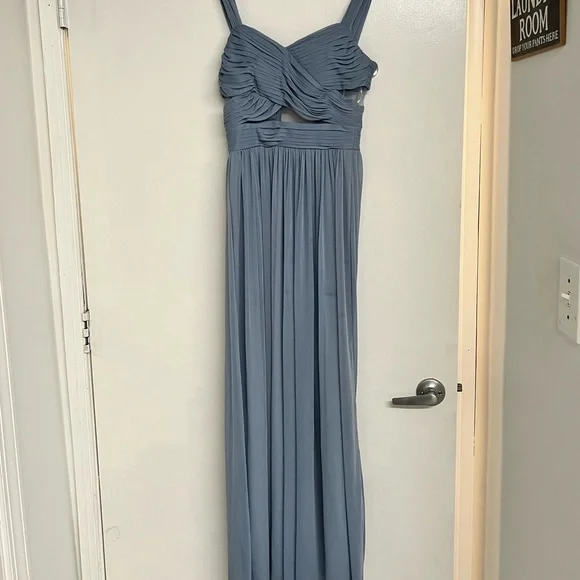 birdy grey blue dresses Birdy Grey Theresa Dress in Chiffon Dusty Blue Bridesmaid Dress